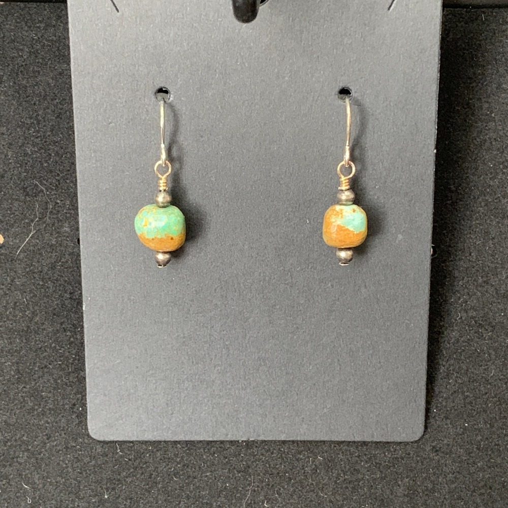 925 Sterling Silver Mine 8 Turquoise Desert Pearl Dangle Drop Earrings